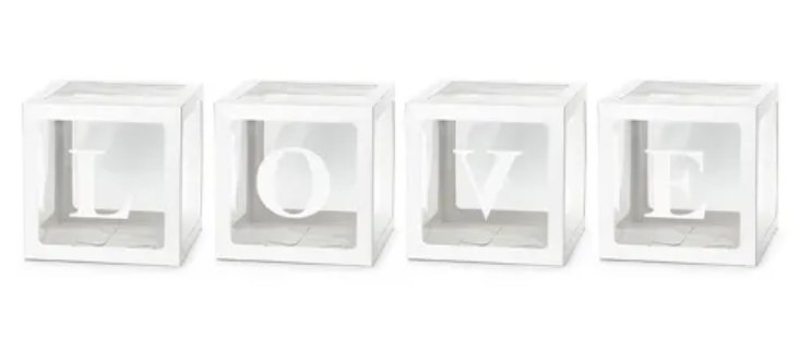 Set balónkových krabiček LOVE, 30x30 cm, bílá