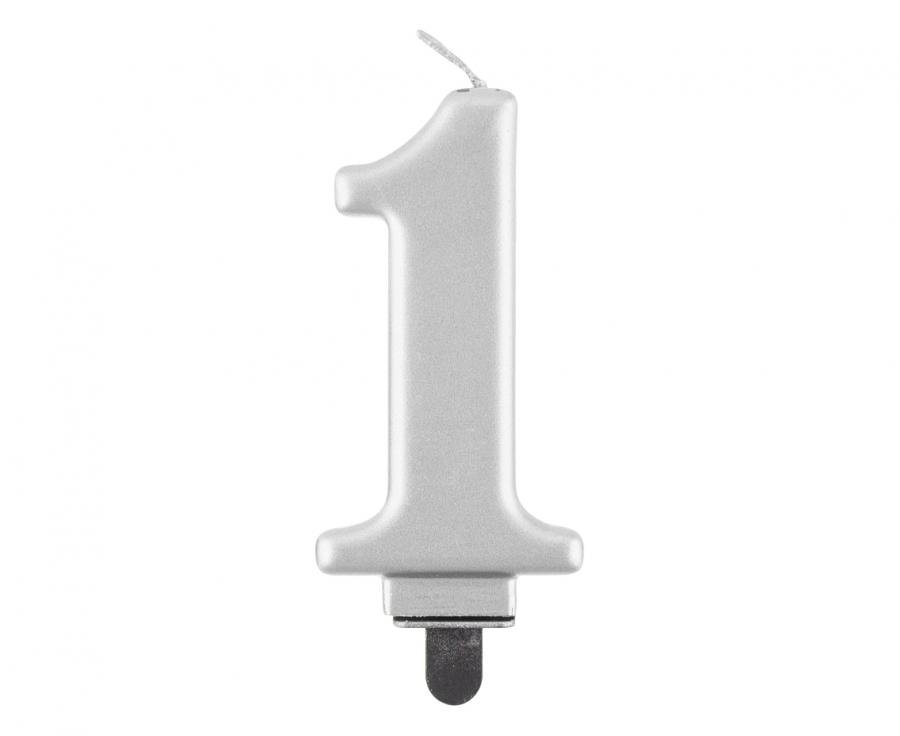 Svíčka B&C číslo 1, metalická stříbrná, 8cm