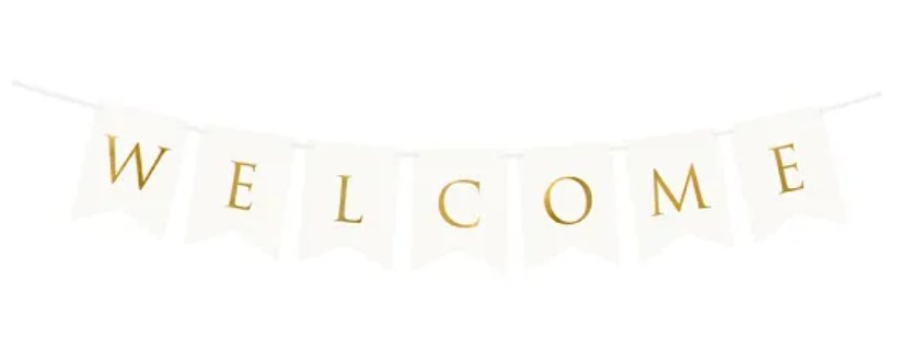 Závěsný papírový banner Welcome, bílý, 15 x 95 cm