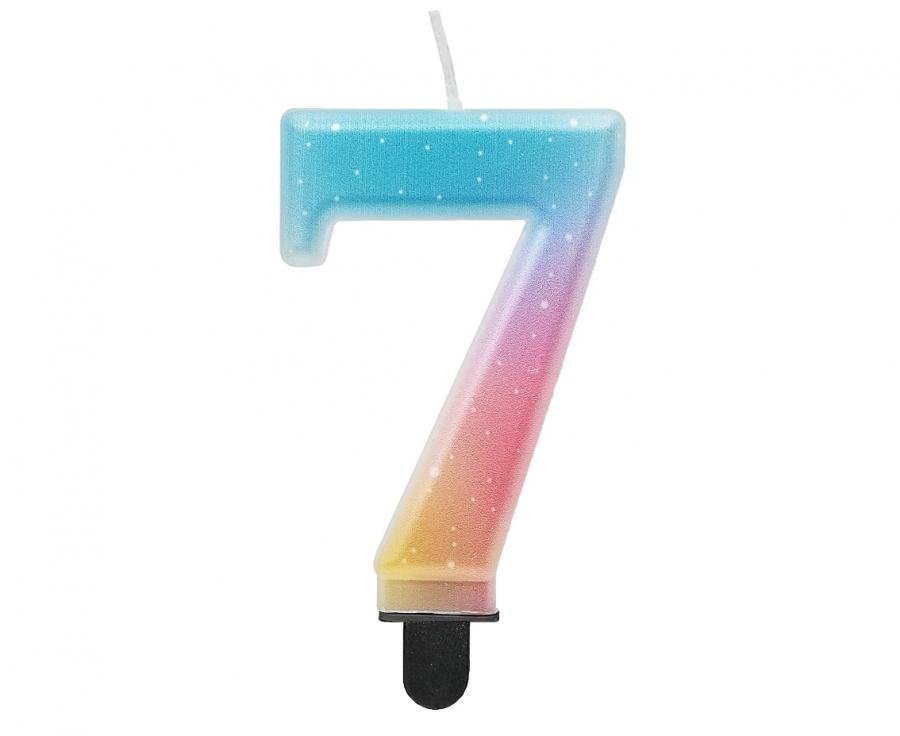 Svíčka číslo 7, ombre, pastelová, 8 cm