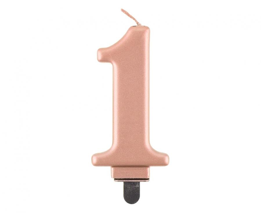Svíčka B&C číslo, 1, růžově zlatá metalíza, 8 cm