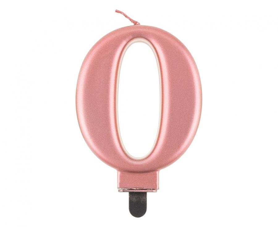 Svíčka B&C číslo, 0, růžově zlatá metalíza, 8cm