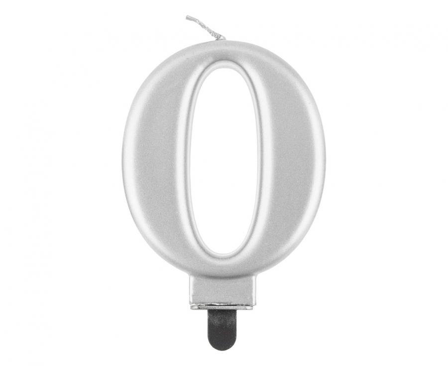 Svíčka B&C číslo 0, metalická stříbrná, 8cm