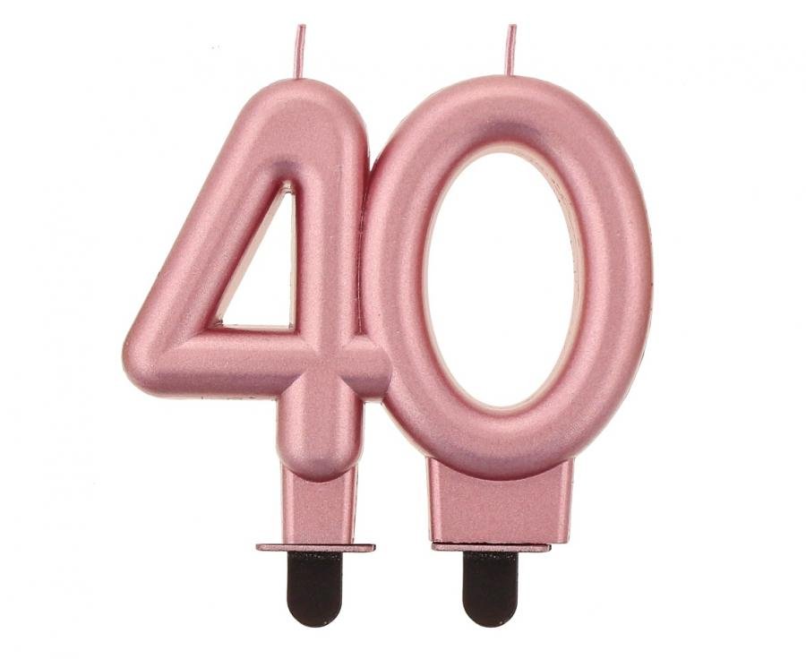 Svíčka B&C číslo, 40, růžově zlatá metalíza, 8cm